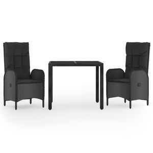 vidaXL Set mobilier de grădină cu perne, 3 piese, negru, poliratan
