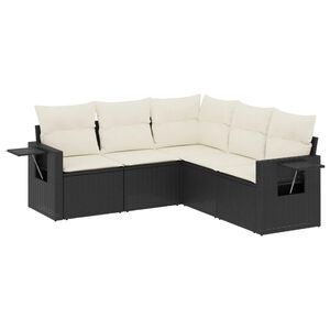 vidaXL Set mobilier de grădină cu perne, 5 piese, negru, poliratan
