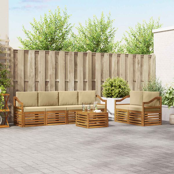 vidaXL Set de canapele de exterior cu pernă 7 pcs Natural și Bej