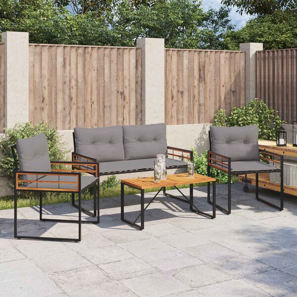 vidaXL Set de Mobilier pentru Exterior cu pernă 4 pcs Gri deschis