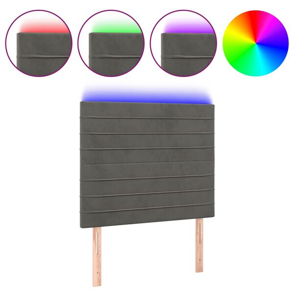vidaXL Tăblie de pat cu LED, gri &icirc;nchis, 80x5x118/128 cm, catifea