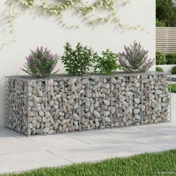 vidaXL Pat ridicat din gabion Argintiu 180 x 60 x 55 cm