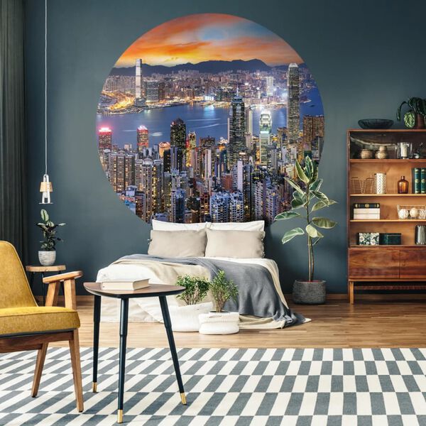 WallArt Tapet în formă de cerc Skyline by Night, 190 cm