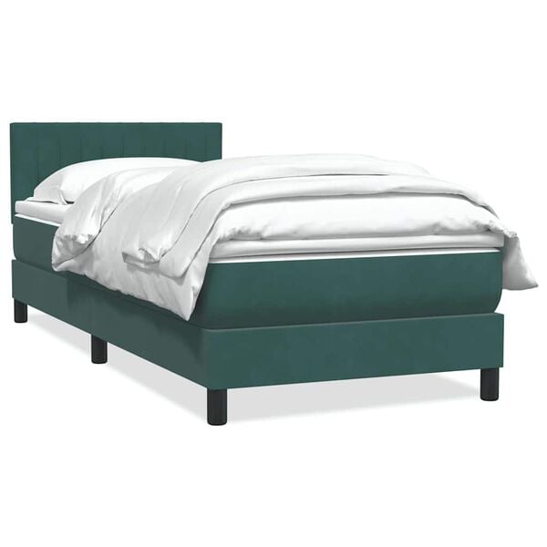 vidaXL Pat box spring cu saltea, verde &icirc;nchis, 80x210 cm, catifea
