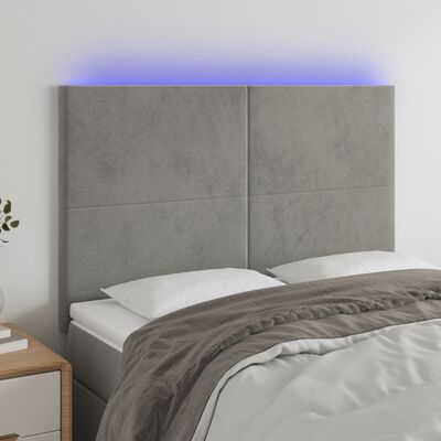 vidaXL Tăblie de pat cu LED, gri deschis, 144x5x118/128 cm, catifea