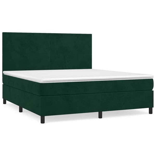 vidaXL Pat box spring cu saltea, verde &icirc;nchis, 180x200 cm, catifea