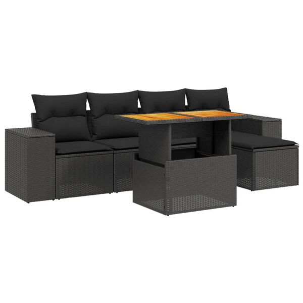 vidaXL Set mobilier de grădină cu perne, 6 piese, negru, poliratan
