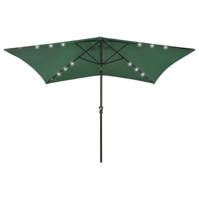 vidaXL Umbrelă de soare cu stâlp din oțel & LED-uri, verde, 2x3 m