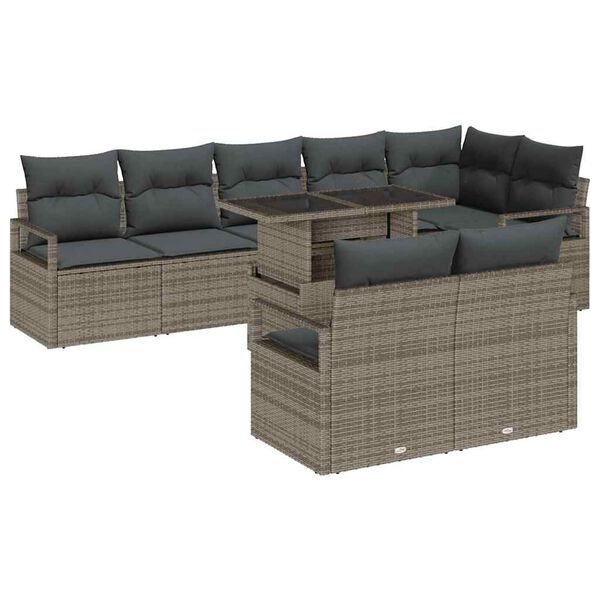 vidaXL Set de canapele pentru grădină 9 pcs Gri Rattan poli