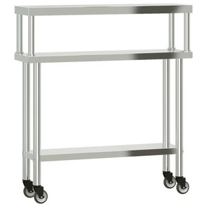 vidaXL Masă bucătărie cu raft superior, 110x30x120 cm, oțel inoxidabil