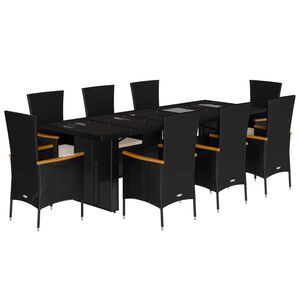 vidaXL Set mobilier de grădină cu perne, 9 piese, negru, poliratan