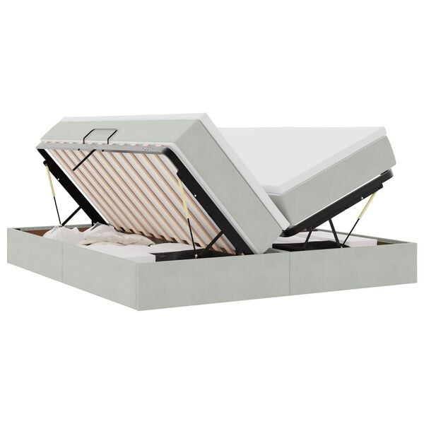 vidaXL Pat cu saltea și spațiu de depozitare Gri deschis 180 x 200 cm