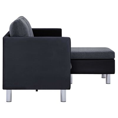 vidaXL Canapea cu 3 locuri cu perne, negru, piele ecologică