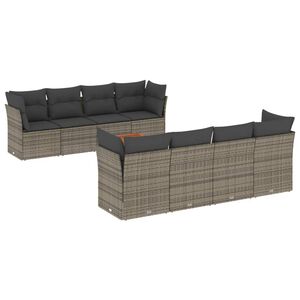 vidaXL Set canapele de grădină, 9 piese, cu perne, gri, poliratan