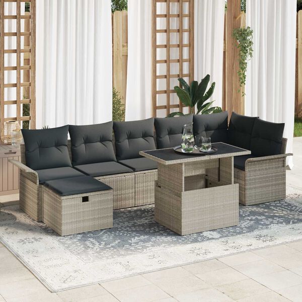 vidaXL Set de canapele pentru grădină 8 pcs Gri deschis Rattan poli