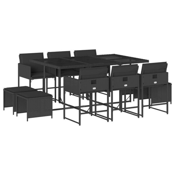 vidaXL Set mobilier de exterior cu perne, 11 piese, negru, poliratan