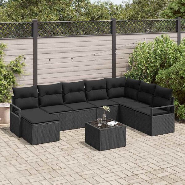 vidaXL Set de canapele pentru grădină 9 pcs Negru Rattan poli