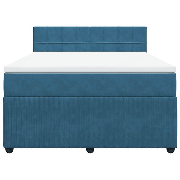 vidaXL Pat box spring cu saltea, albastru, 140x200 cm, catifea