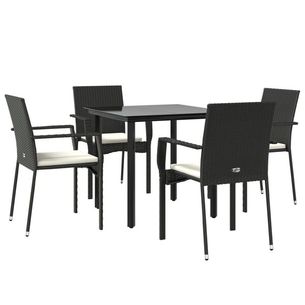 vidaXL Set mobilier de grădină cu perne, 5 piese, negru, poliratan
