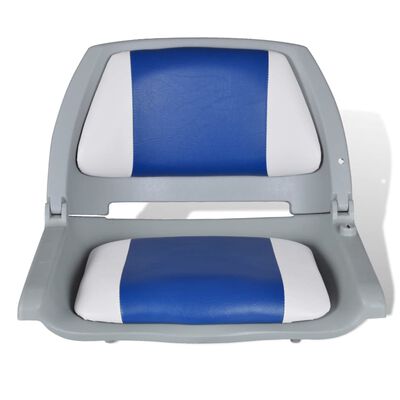 Scaun barcă cu spătar pliabil, cu pernă albastru-alb, 41x51x48 cm