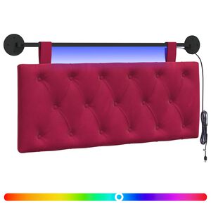 vidaXL Tăblie de pat suspendată Cu lumină LED Roșu Vin Catifea