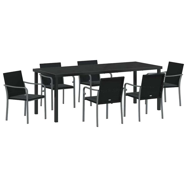vidaXL Set de masă pentru grădină 7 pcs Negru și Gri Ratan PE