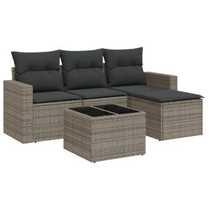 vidaXL Set canapea de grădină cu perne, 5 piese, gri, poliratan