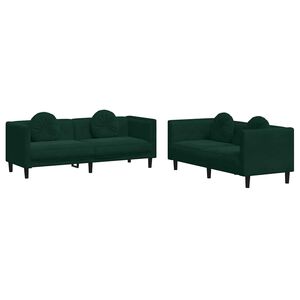 vidaXL Set canapea cu perne, 2 piese, verde &icirc;nchis, catifea