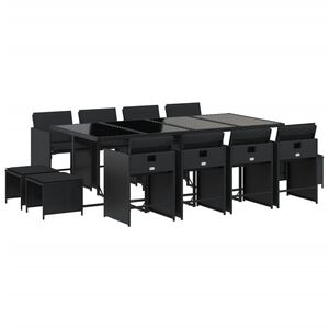 vidaXL Set mobilier de grădină cu perne, 13 piese, negru, poliratan