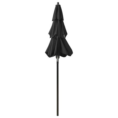 vidaXL Umbrelă de soare 3 niveluri, stâlp de aluminiu, negru, 2 m