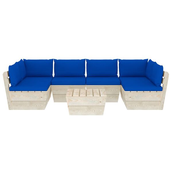 vidaXL Set mobilier grădină din paleți cu perne, 7 piese, lemn molid