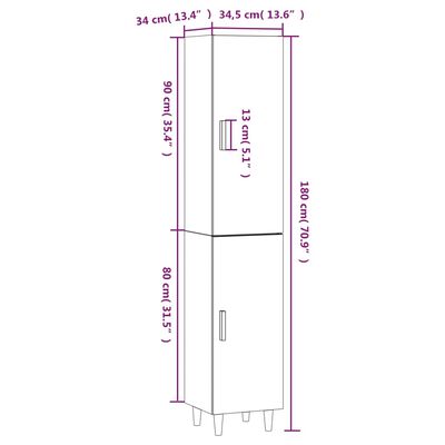 vidaXL Dulap înalt, gri sonoma, 34,5x34x180 cm, lemn prelucrat