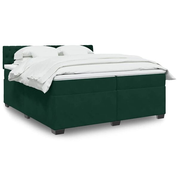 vidaXL Pat box spring cu saltea, verde &icirc;nchis, 200x200 cm, catifea