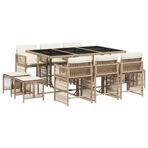 vidaXL Set mobilier de grădină cu perne, 11 piese, bej, poliratan