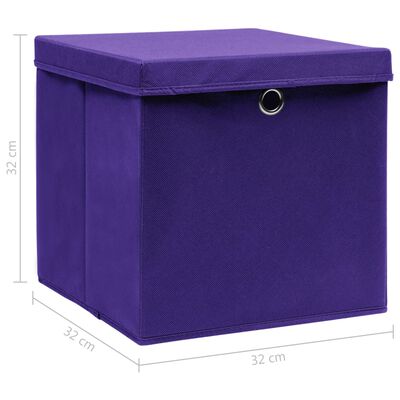 vidaXL Cutii depozitare cu capace 4 buc. violet, 32x32x32 cm, textil