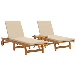 vidaXL Șezlong 2-persoană 3 pcs Maro Lemn Solid de Acacia
