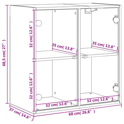 vidaXL Dulap de perete cu uși din sticlă, gri beton, 68x37x68,5 cm