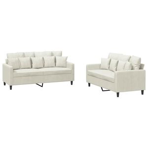 vidaXL Set de canapele cu perne, 2 piese, crem, catifea