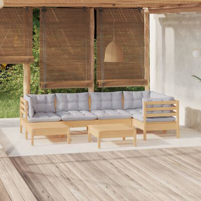 vidaXL Set mobilier grădină cu perne gri, 7 piese, lemn masiv de pin