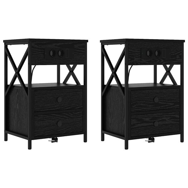 vidaXL Dulap de noapte cu sertar 2 pcs Stejar Negru 40 x 31 x 60 cm
