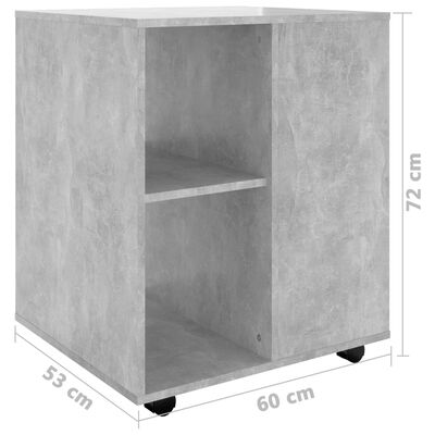 vidaXL Dulap cu roți, gri beton, 60x53x72 cm, PAL