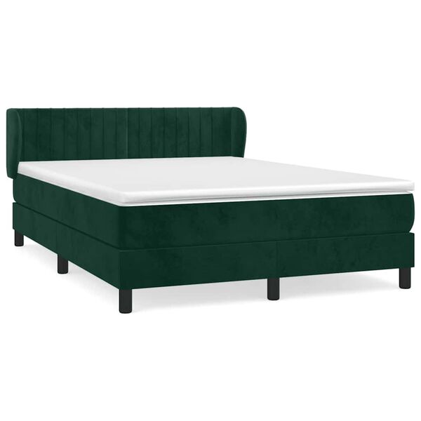 vidaXL Pat box spring cu saltea, verde &icirc;nchis, 140x200 cm, catifea