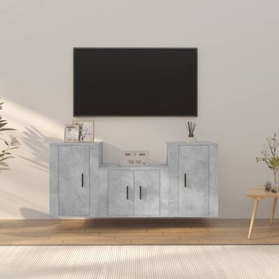 vidaXL Set dulapuri TV, 3 piese, gri beton, lemn prelucrat