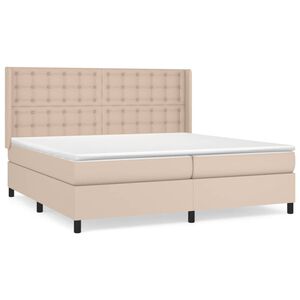 vidaXL Pat continental cu saltea, cappuccino, 200x200 cm, piele eco