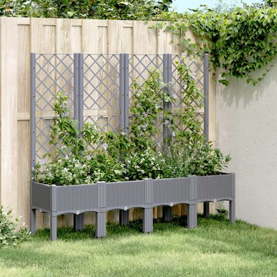 vidaXL Jardinieră de grădină cu spalier, gri, 160x40x142 cm, PP