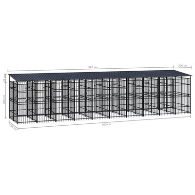vidaXL Padoc pentru câini de exterior cu acoperiș, 18,43 m², oțel