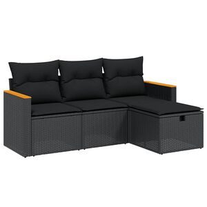 vidaXL Set mobilier de grădină cu perne, 4 piese, negru, poliratan