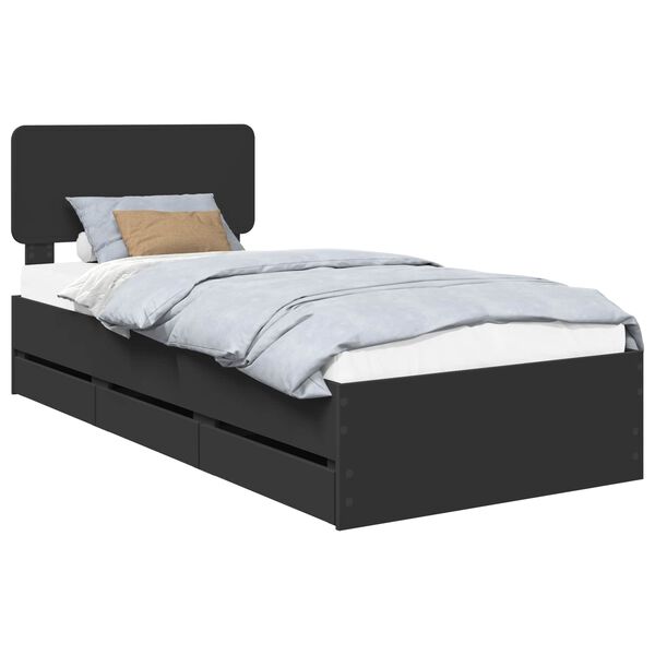 vidaXL Cadru de pat cu headboard Negru 100 x 200 cm Lemn prelucrat