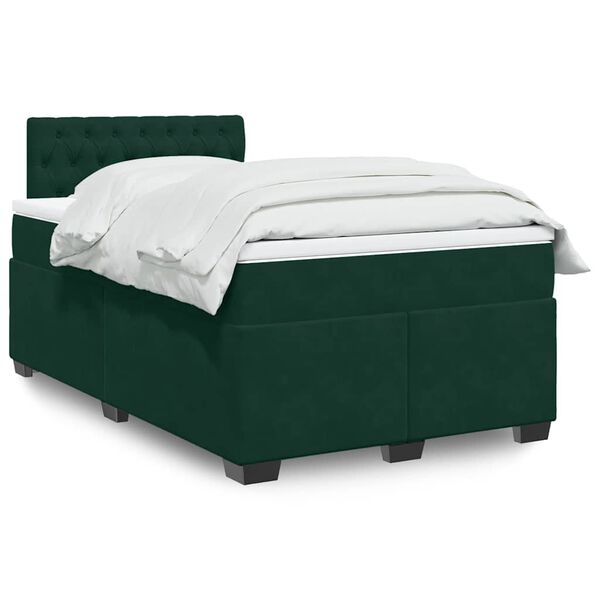 vidaXL Pat box spring cu saltea, verde &icirc;nchis, 120x200 cm, catifea