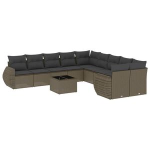 vidaXL Set canapele de grădină cu perne, 11 piese, gri, poliratan